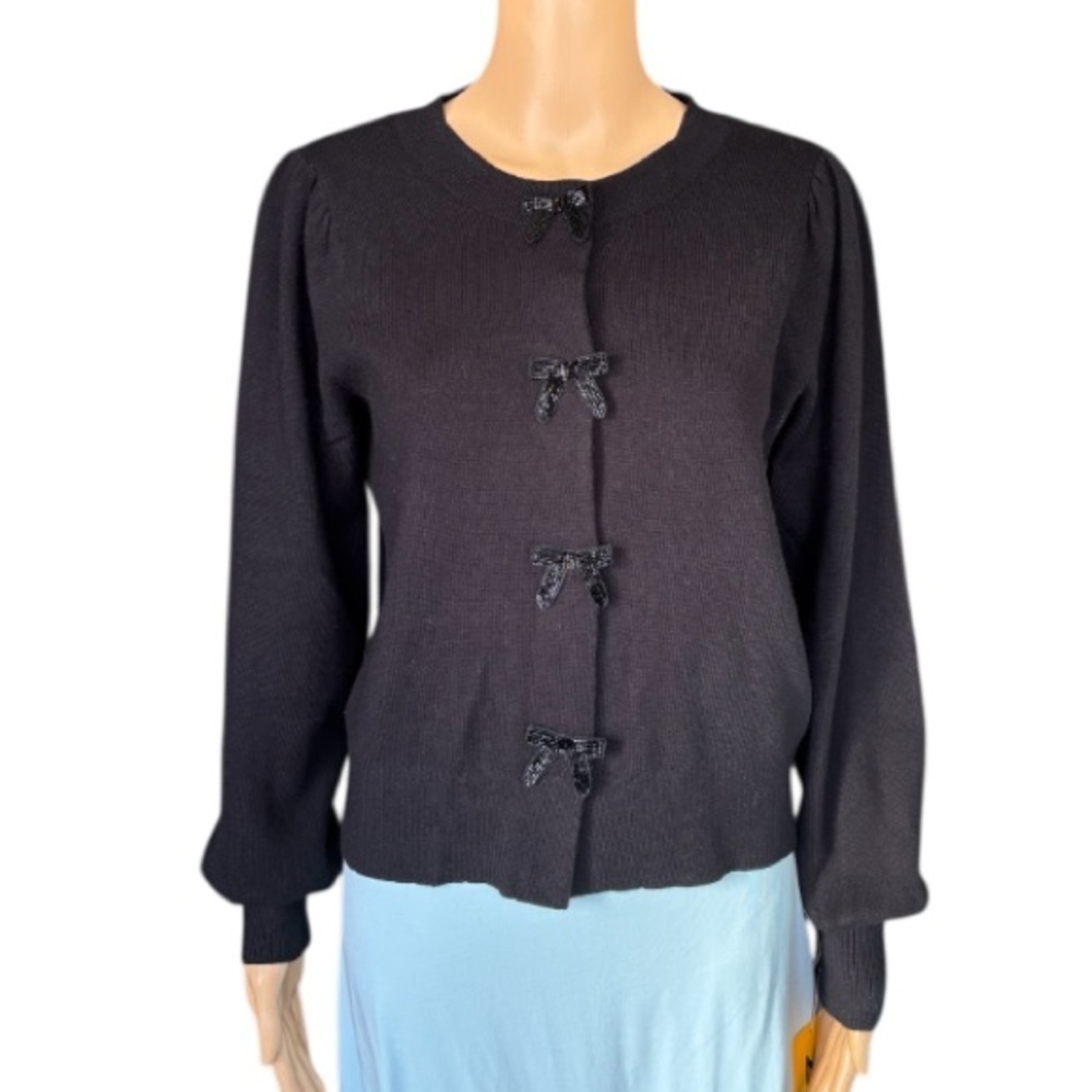 EXPRESS Women’s Beaded Bow Cardigan Elegant Understated Sophisticated Holiday - Picture 2 of 7